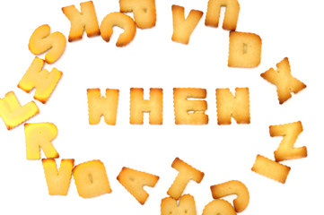 Biscuit alphabets spelling to 4P marketing, business concept