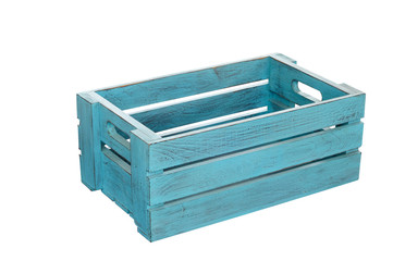 Blue wooden box on white background with clipping path
