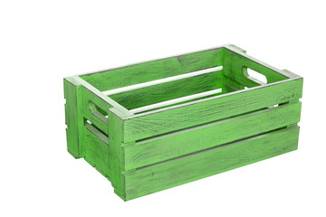 Green wooden box on white background with clipping path