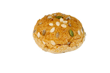 grains  bun bread on white background