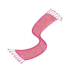 Pink scarf with fringe on white background. Vector illustration
