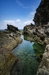Amazing sea view of Kapas Island and it unique rock structure, located in Terengganu Malaysia at sunny day