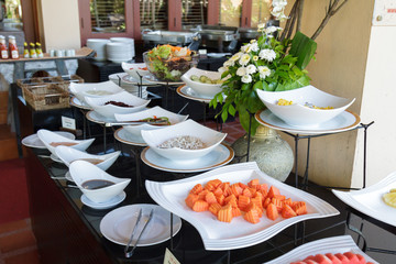 Salad bar buffet in restaurant at hotal.