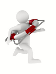 rescuer with lifebuoy ring on white background. Isolated 3D imag