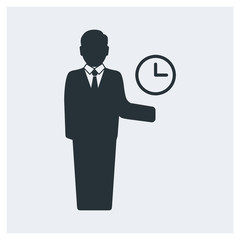 Businessman holding time icon, deadline icon
