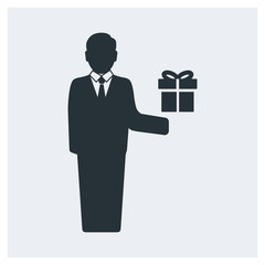 Businessman holding gift icon
