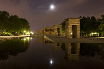 Night view of the ancient Egyptian Temple of Debod in Madrid, donated to Spain by Egypt 