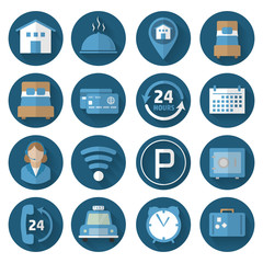 Set of vector icons for the hotel in flat style. 