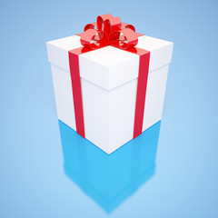 Red and white gift box on blue