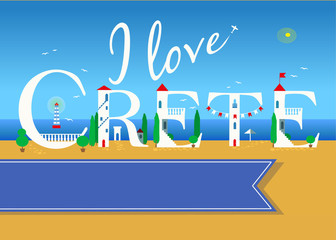 Naklejka premium I love Crete. Travel card.