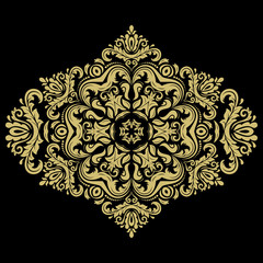Oriental pattern with arabesques and floral elements. Traditional classic ornament. Black and golden pattern