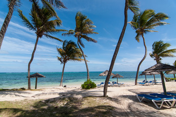 Beach with blue ocean in the Caribbean