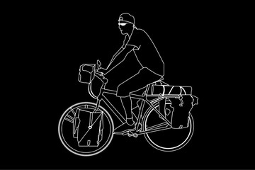Black silhouette Sport man ridding bicycle isolate on black back