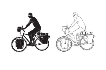 Fototapeta premium Sport man ridding bicycle isolate on white background