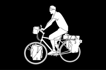 Fototapeta na wymiar White silhouette Sport man ridding bicycle isolate on black back
