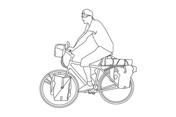 White silhouette Sport man ridding bicycle isolate on white back