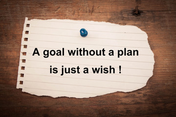 A goal without a plan is just a wish concept with old wood
