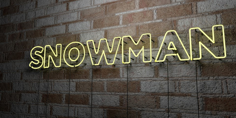 SNOWMAN - Glowing Neon Sign on stonework wall - 3D rendered royalty free stock illustration.  Can be used for online banner ads and direct mailers..