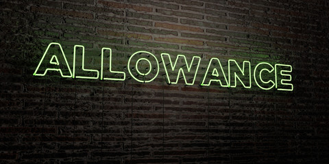ALLOWANCE -Realistic Neon Sign on Brick Wall background - 3D rendered royalty free stock image. Can be used for online banner ads and direct mailers..