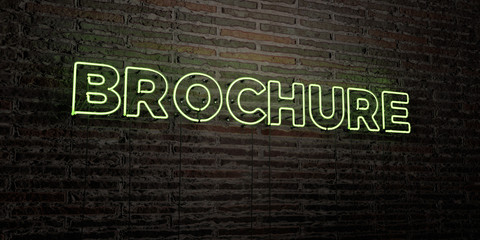 BROCHURE -Realistic Neon Sign on Brick Wall background - 3D rendered royalty free stock image. Can be used for online banner ads and direct mailers..