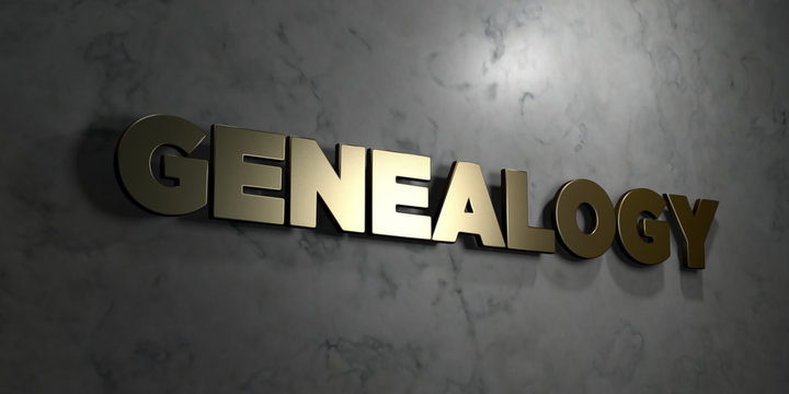 Genealogy - Gold text on black background - 3D rendered royalty free stock picture. This image can be used for an online website banner ad or a print postcard.