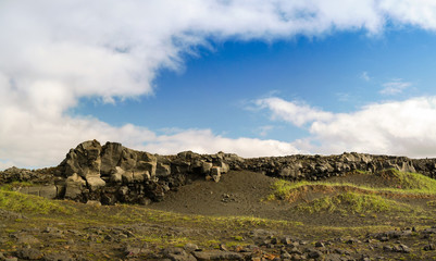 Fototapeta na wymiar Rock landscape near the bridge between continents , Reykjanes