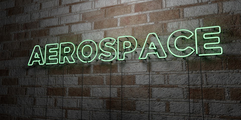 AEROSPACE - Glowing Neon Sign on stonework wall - 3D rendered royalty free stock illustration.  Can be used for online banner ads and direct mailers..