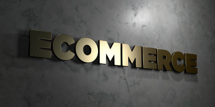 Ecommerce - Gold text on black background - 3D rendered royalty free stock picture. This image can be used for an online website banner ad or a print postcard.