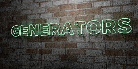 GENERATORS - Glowing Neon Sign on stonework wall - 3D rendered royalty free stock illustration.  Can be used for online banner ads and direct mailers..