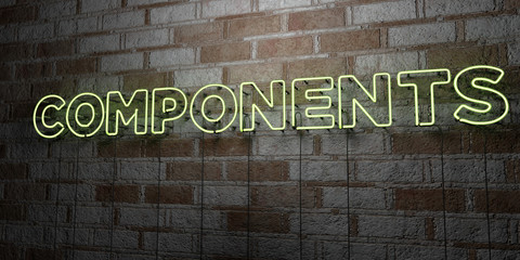 COMPONENTS - Glowing Neon Sign on stonework wall - 3D rendered royalty free stock illustration.  Can be used for online banner ads and direct mailers..