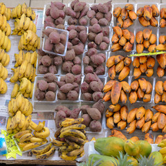 Market stall, Papeete, Tahiti, fruits and vegetables