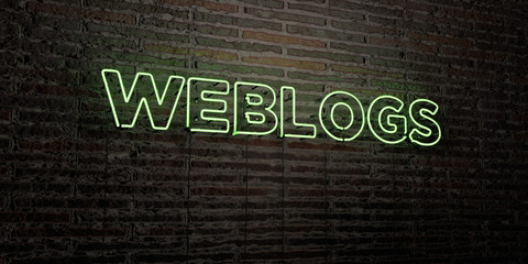 WEBLOGS -Realistic Neon Sign on Brick Wall background - 3D rendered royalty free stock image. Can be used for online banner ads and direct mailers..