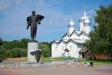 Alexander Nevsky and Borisoglebsk church in the July afternoon. Velikiy Novgorod