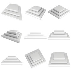 Square stage white podium for award ceremony set. 3D render illustration pedestal isolated on whithe background