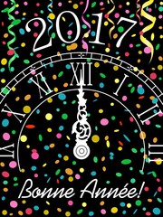 2017 . Horloge &agrave; minuit . Bonne Ann&eacute;e ! Fond noir 