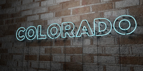 COLORADO - Glowing Neon Sign on stonework wall - 3D rendered royalty free stock illustration.  Can be used for online banner ads and direct mailers..