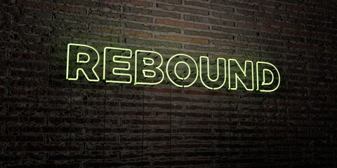REBOUND -Realistic Neon Sign on Brick Wall background - 3D rendered royalty free stock image. Can be used for online banner ads and direct mailers..
