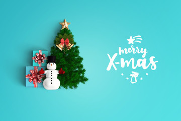 merry christmas and chirstmas tree on color background