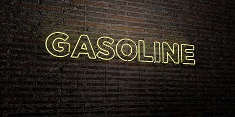 GASOLINE -Realistic Neon Sign on Brick Wall background - 3D rendered royalty free stock image. Can be used for online banner ads and direct mailers..