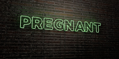 PREGNANT -Realistic Neon Sign on Brick Wall background - 3D rendered royalty free stock image. Can be used for online banner ads and direct mailers..