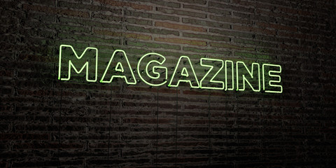 MAGAZINE -Realistic Neon Sign on Brick Wall background - 3D rendered royalty free stock image. Can be used for online banner ads and direct mailers..