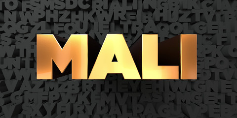 Mali - Gold text on black background - 3D rendered royalty free stock picture. This image can be used for an online website banner ad or a print postcard.