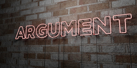 ARGUMENT - Glowing Neon Sign on stonework wall - 3D rendered royalty free stock illustration.  Can be used for online banner ads and direct mailers..