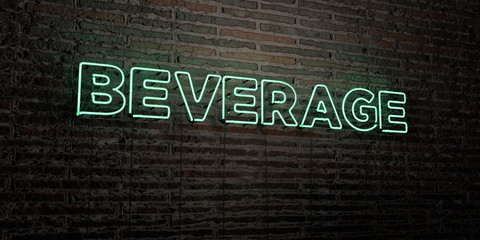 BEVERAGE -Realistic Neon Sign on Brick Wall background - 3D rendered royalty free stock image. Can be used for online banner ads and direct mailers..