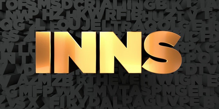 Inns - Gold text on black background - 3D rendered royalty free stock picture. This image can be used for an online website banner ad or a print postcard.