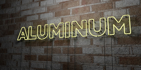 ALUMINUM - Glowing Neon Sign on stonework wall - 3D rendered royalty free stock illustration.  Can be used for online banner ads and direct mailers..