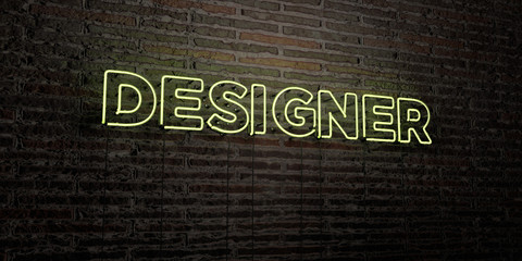 DESIGNER -Realistic Neon Sign on Brick Wall background - 3D rendered royalty free stock image. Can be used for online banner ads and direct mailers..