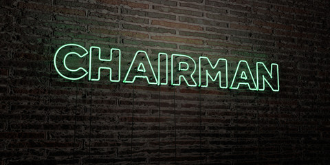 CHAIRMAN -Realistic Neon Sign on Brick Wall background - 3D rendered royalty free stock image. Can be used for online banner ads and direct mailers..