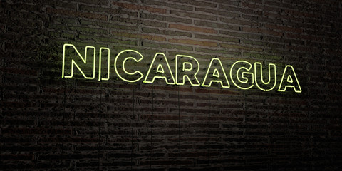 NICARAGUA -Realistic Neon Sign on Brick Wall background - 3D rendered royalty free stock image. Can be used for online banner ads and direct mailers..