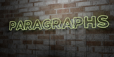 PARAGRAPHS - Glowing Neon Sign on stonework wall - 3D rendered royalty free stock illustration.  Can be used for online banner ads and direct mailers..